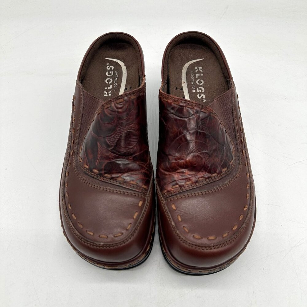 Klogs Footwear Clogs Womens Tooled Slide Mule Brown Leather Slip Resistant 6.5M